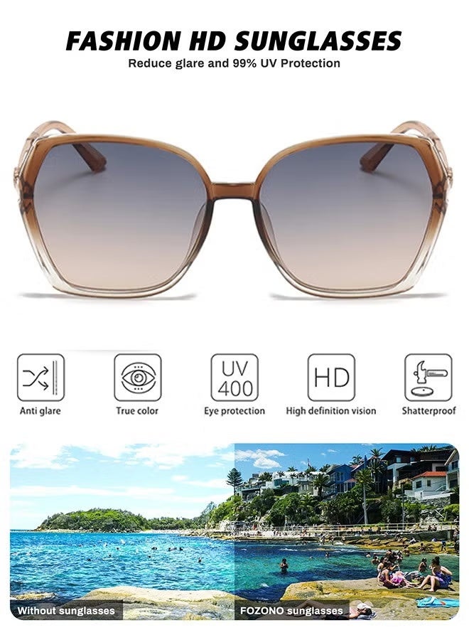 AZorb Sunglasses Women Unique Fashion Quare Design Sun Glassess for Womens High Quality Sun Glassess Gradient Ladies Sunglass UV400 Protection Eyewear Women's Eye Glasses for Travel Daily Shades Brown - Image 2